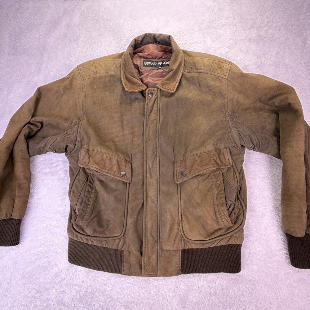 Vintage Wear-Me-Out Brown‎ Leather Jacket Mens Med (42) Quilted Liner Faded Worn